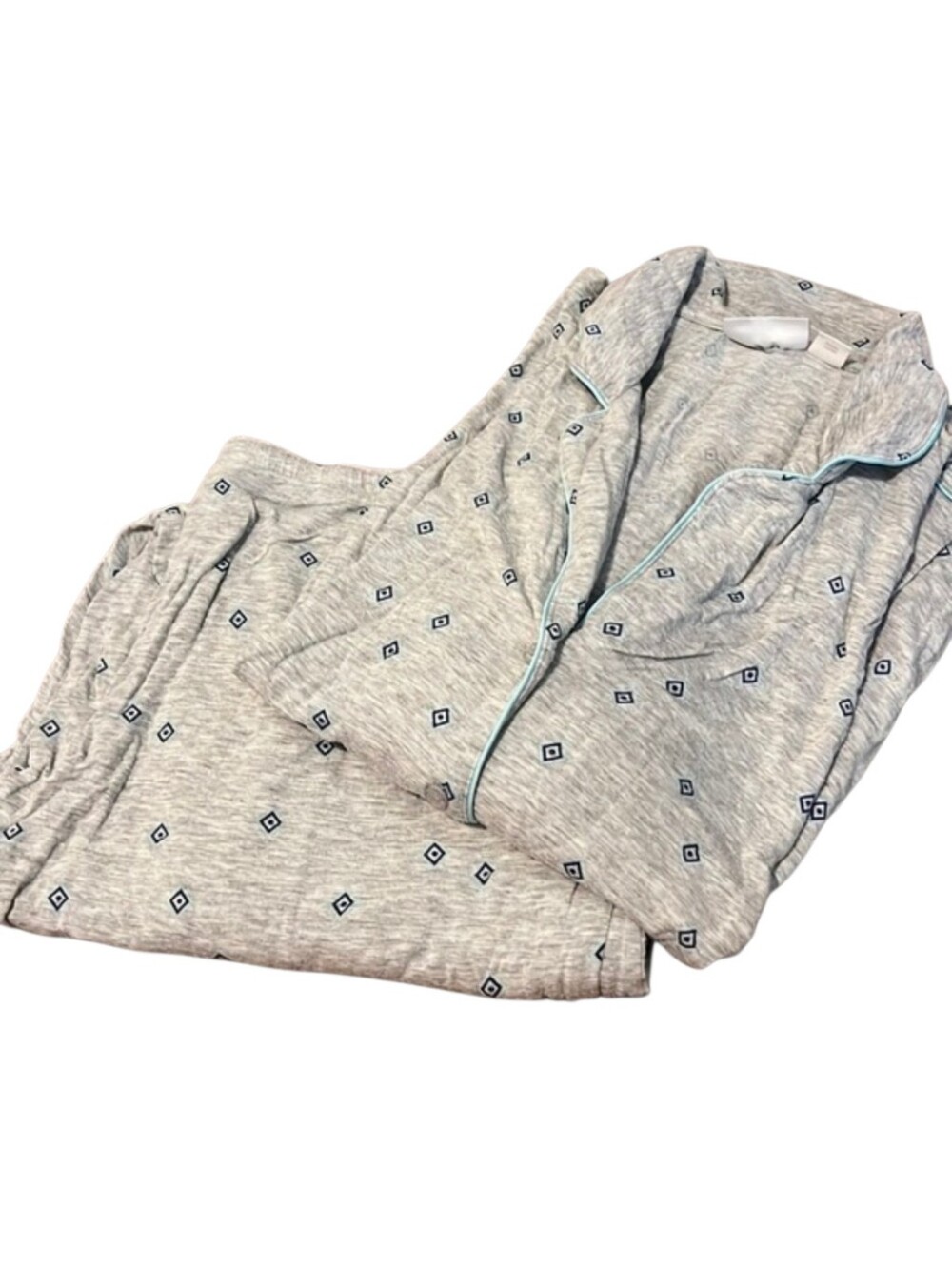 Nordstrom L Moonlight Eco Pajama Set Grey Diamond Mint Piping Size Large GUC